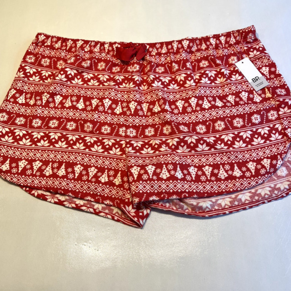 BP Holiday Pajama Shorts Christmas Trees Fair Isle Print‎ Red White 1X